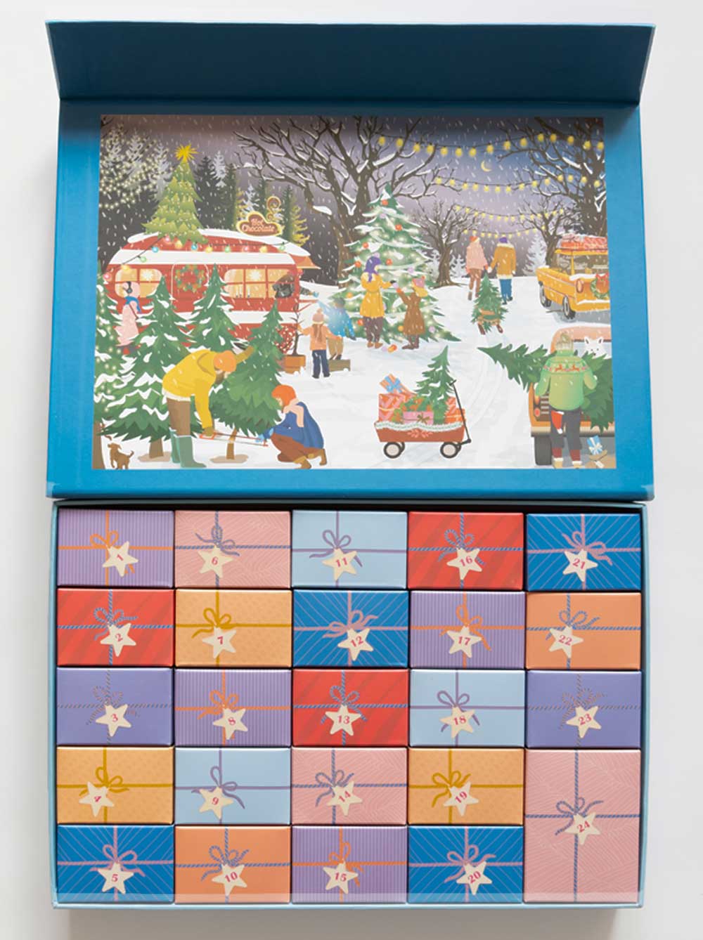 Puslespilsjulekalender med 24 æsker. 1000 brikkers puslespil. Læg en lille del af puslespillet hver dag. Fra ViSSEVASSE