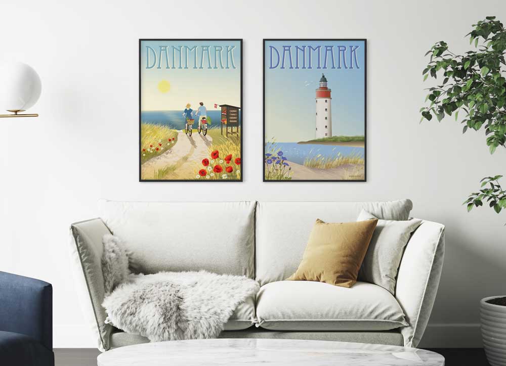 Danmark Sommerliv og Danmark Hvidt fyr plakat fra ViSSEVASSE. Plakater til stuen