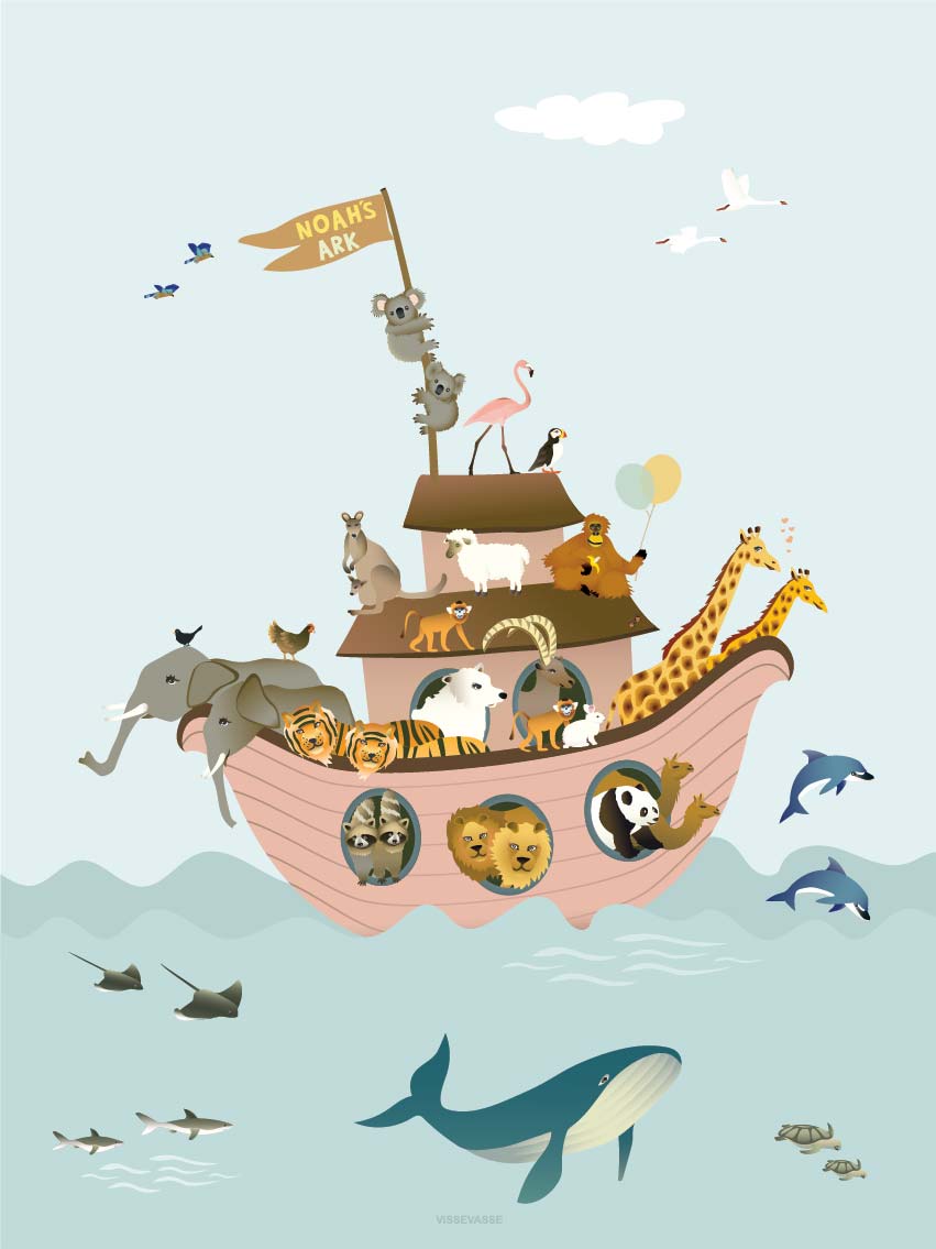 Noahs ark plakat med dyr til børneværelset fra ViSSEVASSE