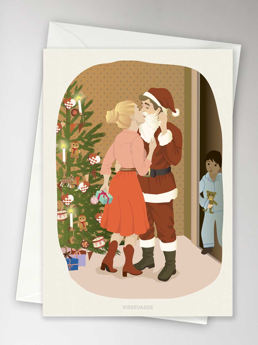 I saw mommy kissing santa claus julekort med julemand fra ViSSEVASSE. Der følger en kuvert med kortet