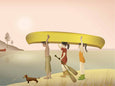Plakat til børneværelset af 3 personer, der løfter en kano 
